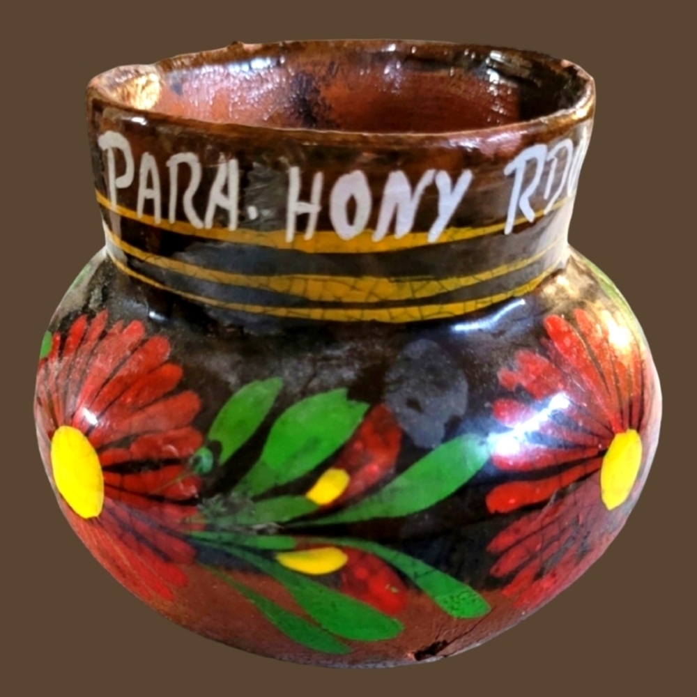 Vintage Mexican Folk Art Clay Terracotta Pottery Hand Made/Painted Small Jug